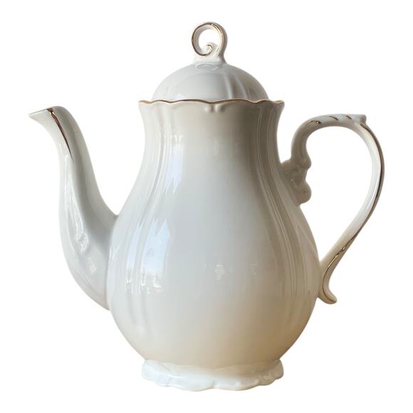 Grace Teaware White Gold Scallop Fine Porcelain Tea pot - Picture 2 of 4